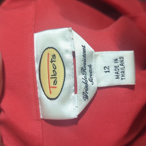 Vtg Talbots Red Shirt Fitted Button Down Tunic Cotton Notched Collar Sz 12 - Picture 2 of 8